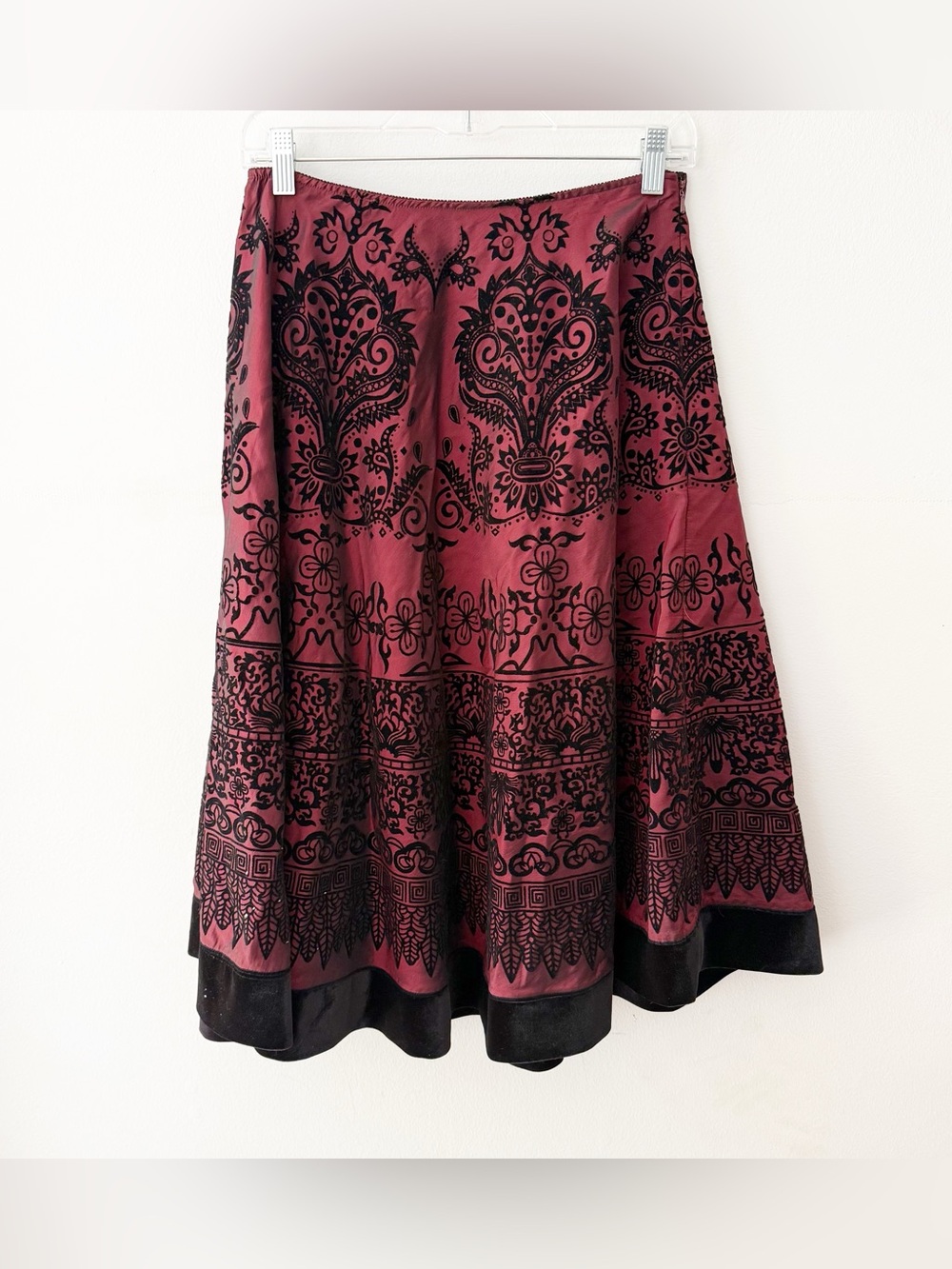 Vintage Women Metallic Velvet Midi Skirt Large Vamp Whimsigoth Dark Romance Red